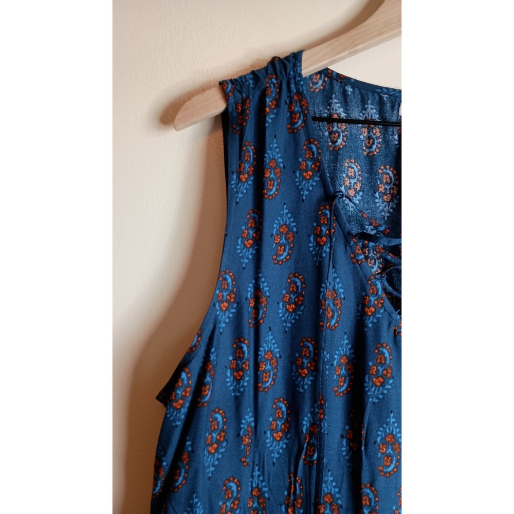 Maurices NWOT 0X 14W Boho Lace-Up Peplum Tank Top Folk Border Print Blue - Picture 3 of 11